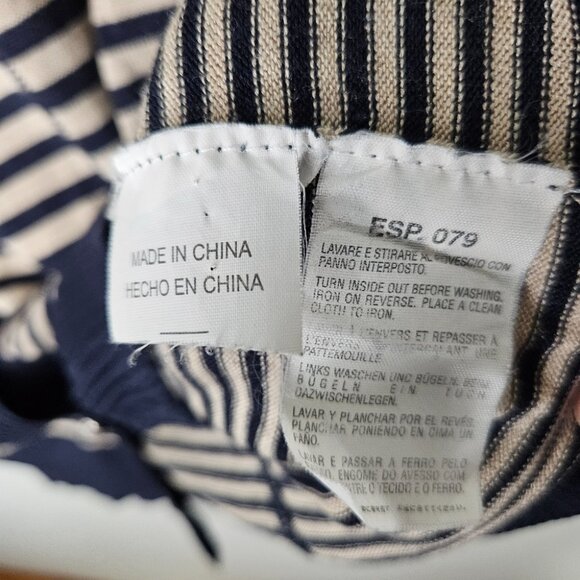 Max Mara Weekend Silk Cardigan Sz L Button Front Striped Navy Blue Beige - Picture 11 of 11